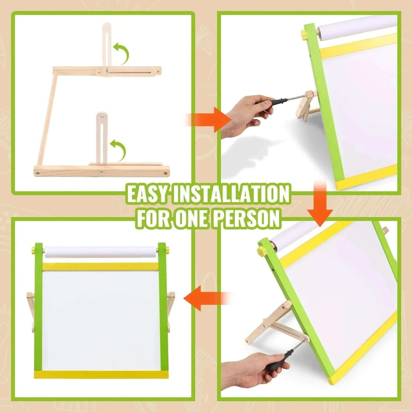 Kids 3-in-1 Double-Sided Magnetic Art Easel Drawing Board Set-