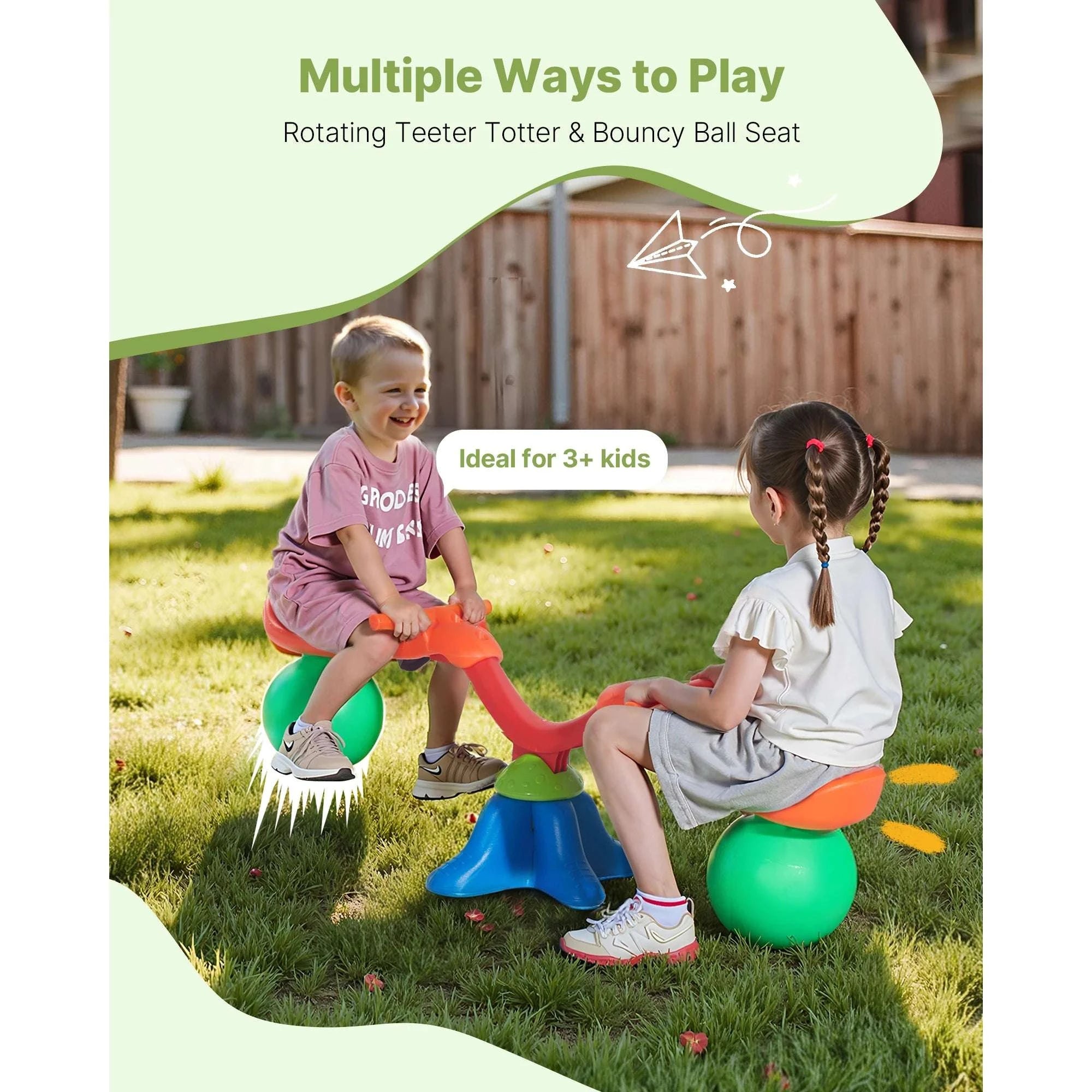 Kids 360° Spinning Seesaw Teeter Totter with Bounce Seats-2 Seats / United States