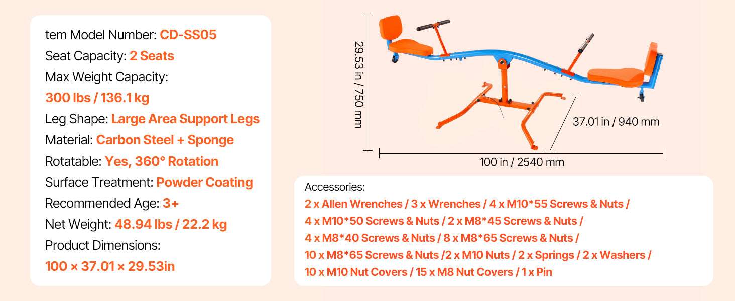 Kids 360° Spinning Teeter Totter Seesaw with Handles (300lb)-2 Seats / CZECH REPUBLIC