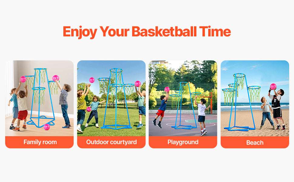 Kids 4-Hoop Basketball Stand with Adjustable Heights & 3 Balls-Blue / france