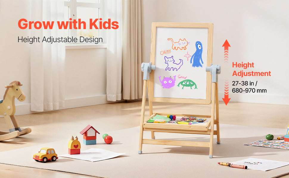 Kids Art Easel with Magnetic Board, Adjustable Height 27–38”-1PC / CZECH REPUBLIC