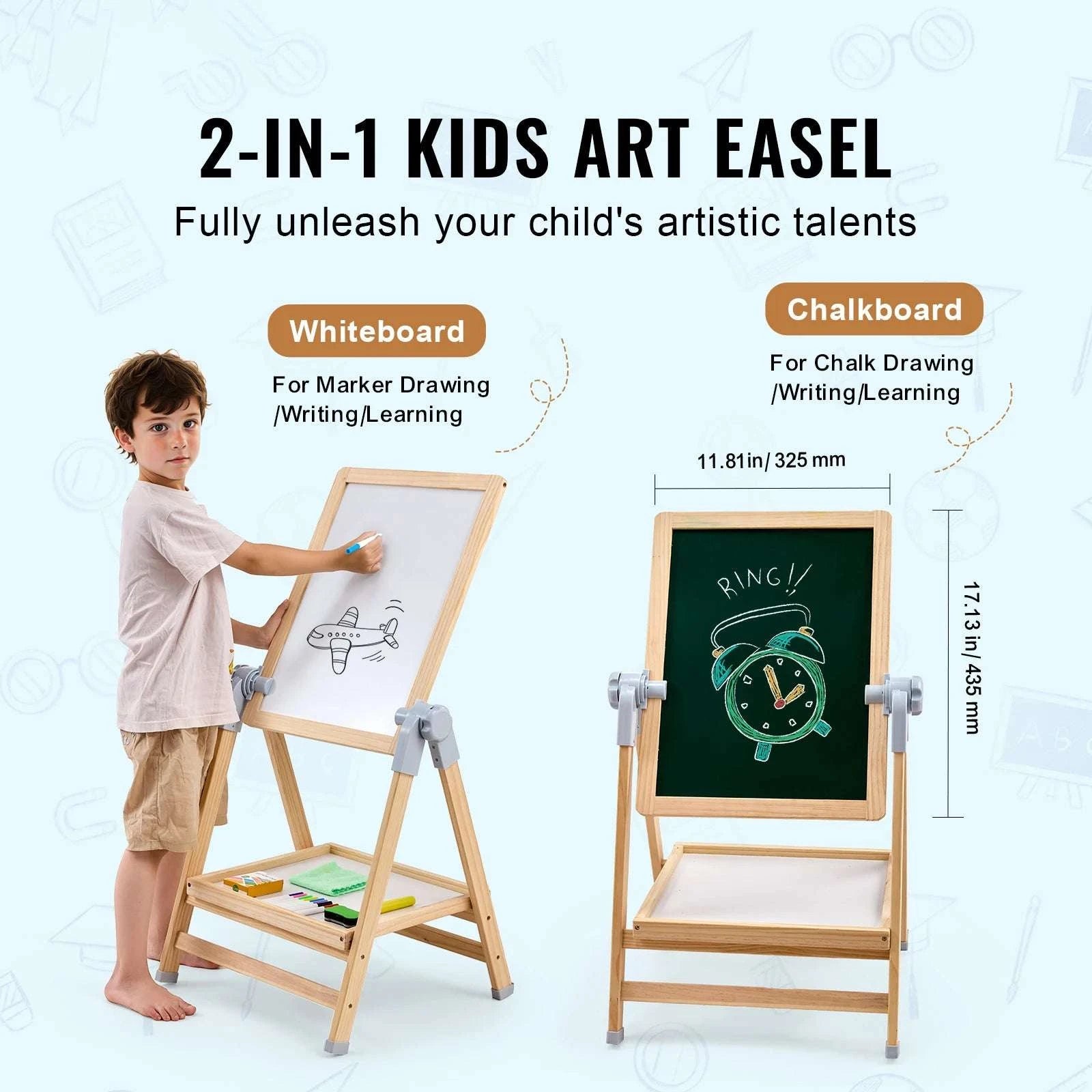 Kids Art Easel with Magnetic Board, Adjustable Height 27–38”-1PC / CZECH REPUBLIC