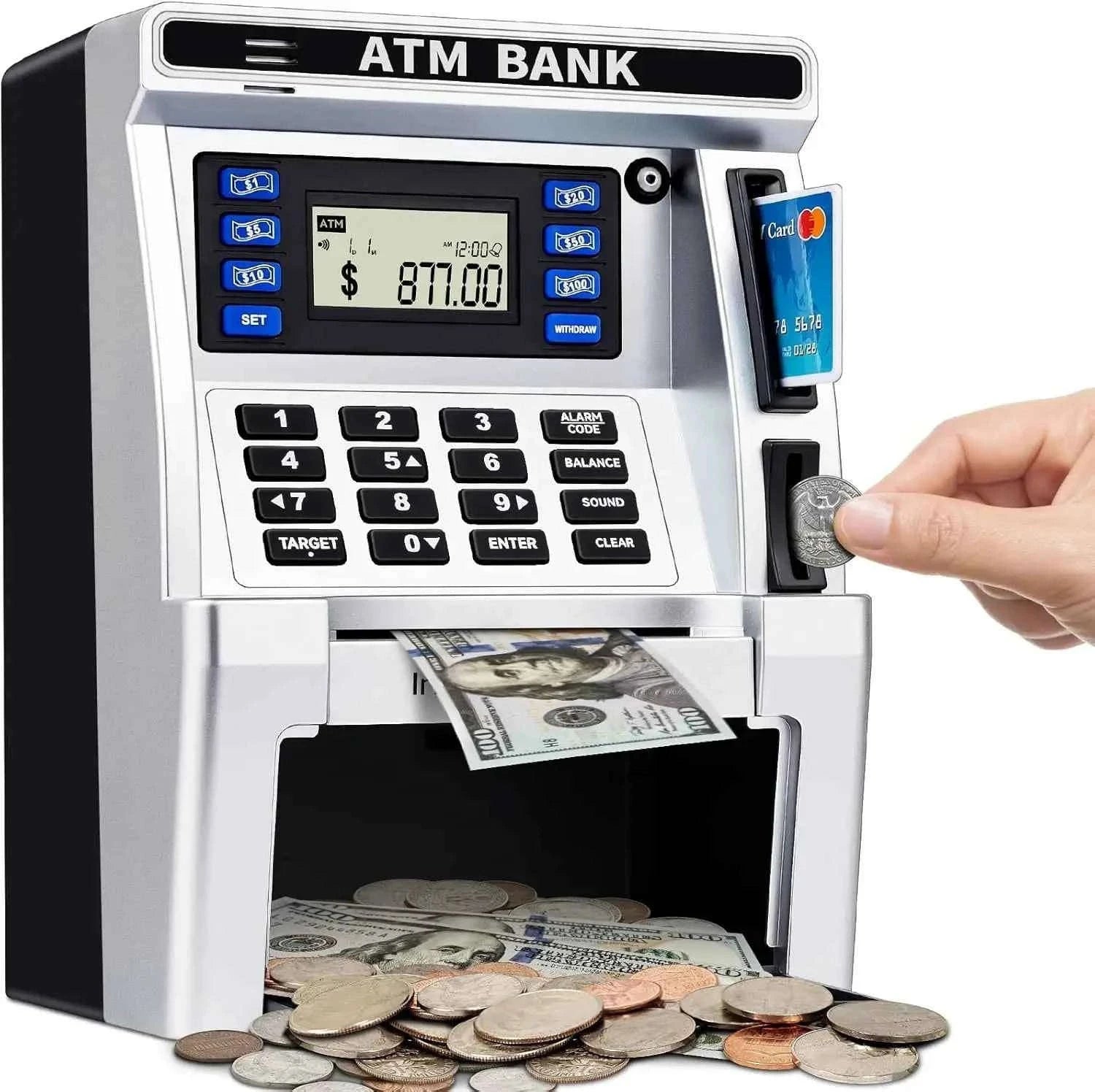 Kids ATM Piggy Bank with Debit Card, Bill Feeder, Coin Recognition, Balance Calculator-United States