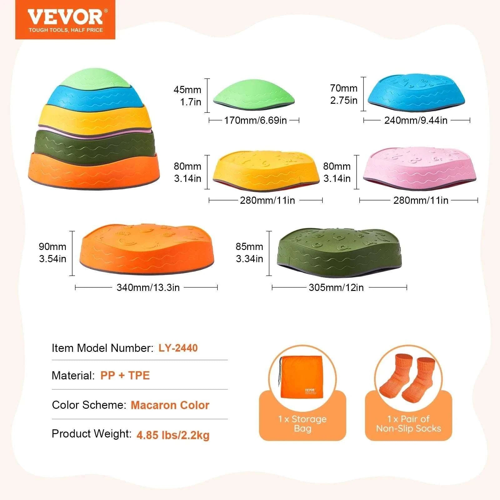 Kids Balance Stepping Stones Set with Non-Slip Grip (5 or 6 PCS)-5pcs / United States