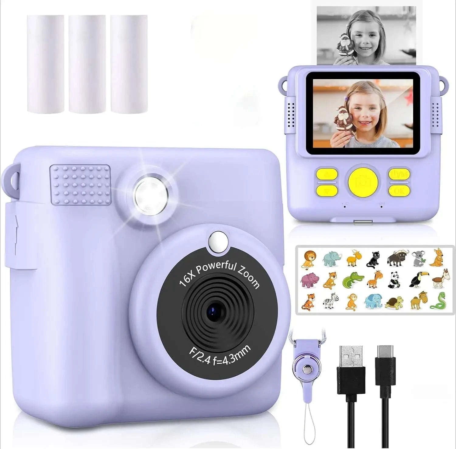 Kids Camera Instant Print with 1080P Video and 32GB Card-ABS681-Blue 32G
