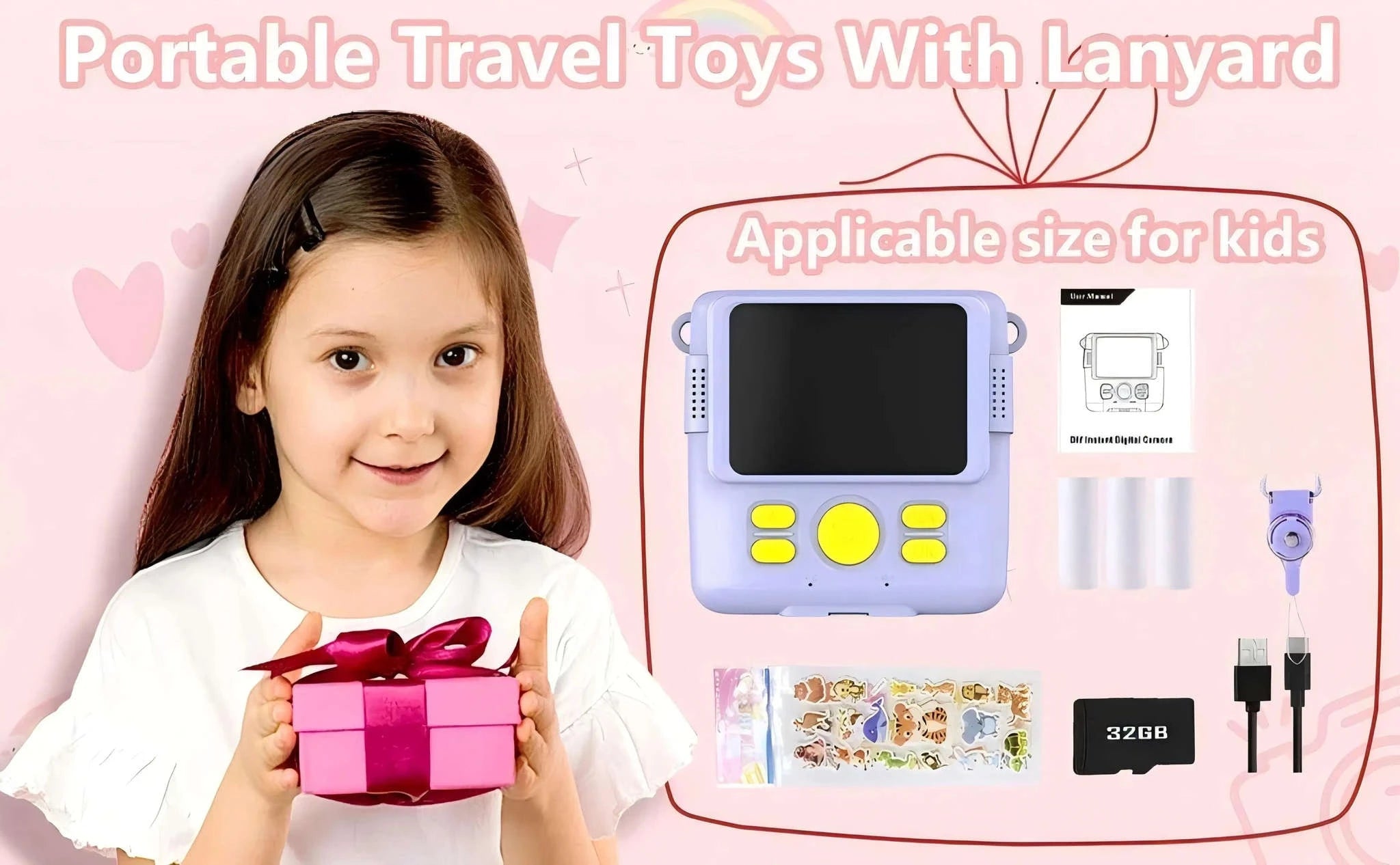 Kids Camera Instant Print with 1080P Video and 32GB Card-ABS681-Blue 32G