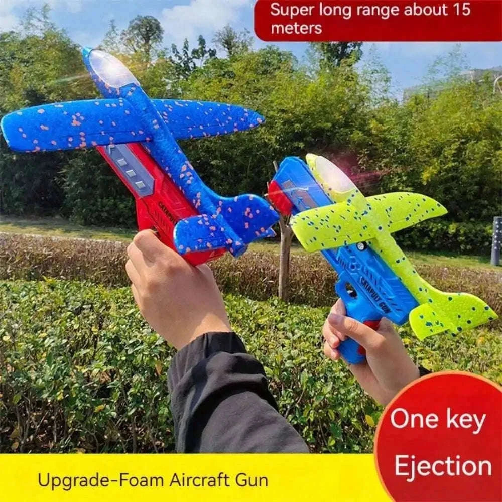 Kids Catapult Foam Glider Plane Set for Outdoor Play-Large gun yellow