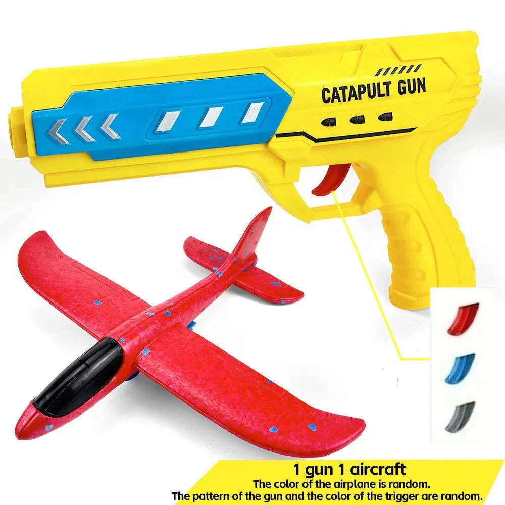 Kids Catapult Foam Glider Plane Set for Outdoor Play-Large gun yellow