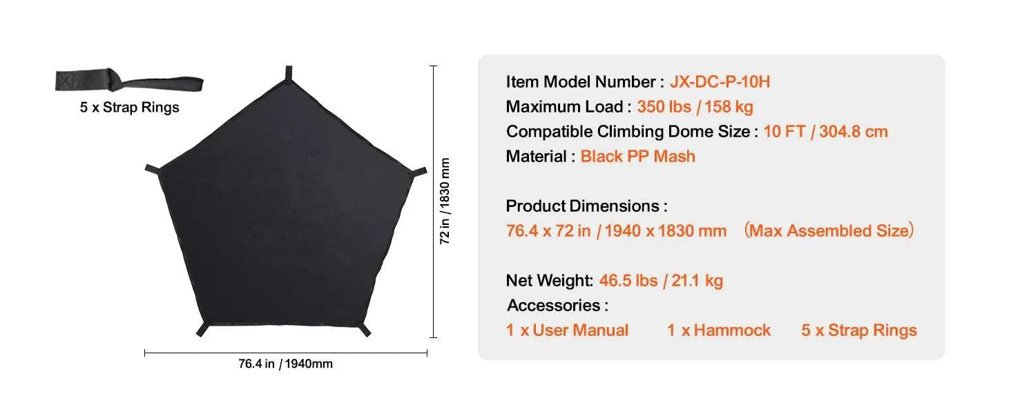 Kids Climbing Dome Jungle Gym with Swing & Hammock (6–12FT)-12FT Type A / france