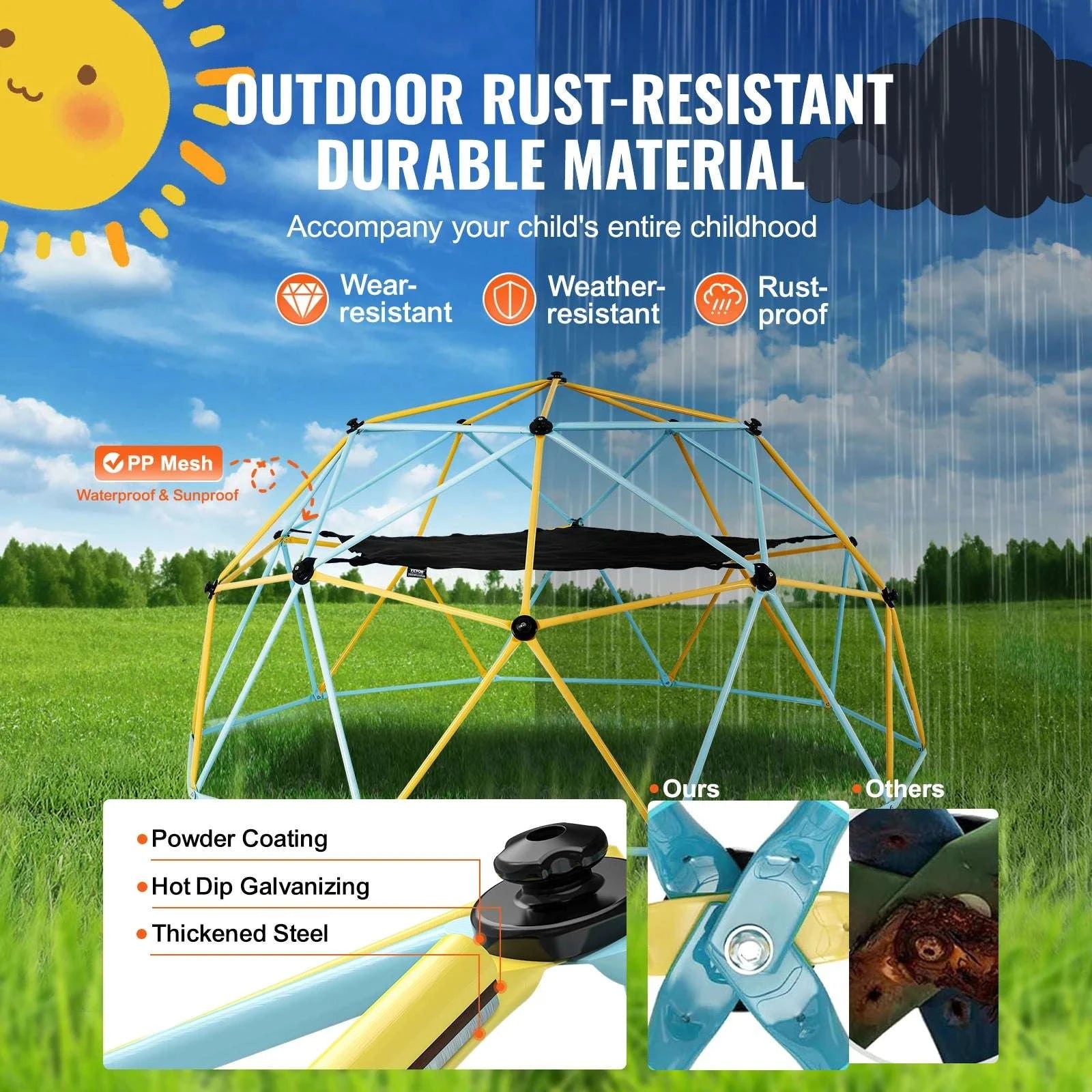 Kids Climbing Dome Jungle Gym with Swing & Hammock (6–12FT)-12FT Type A / france