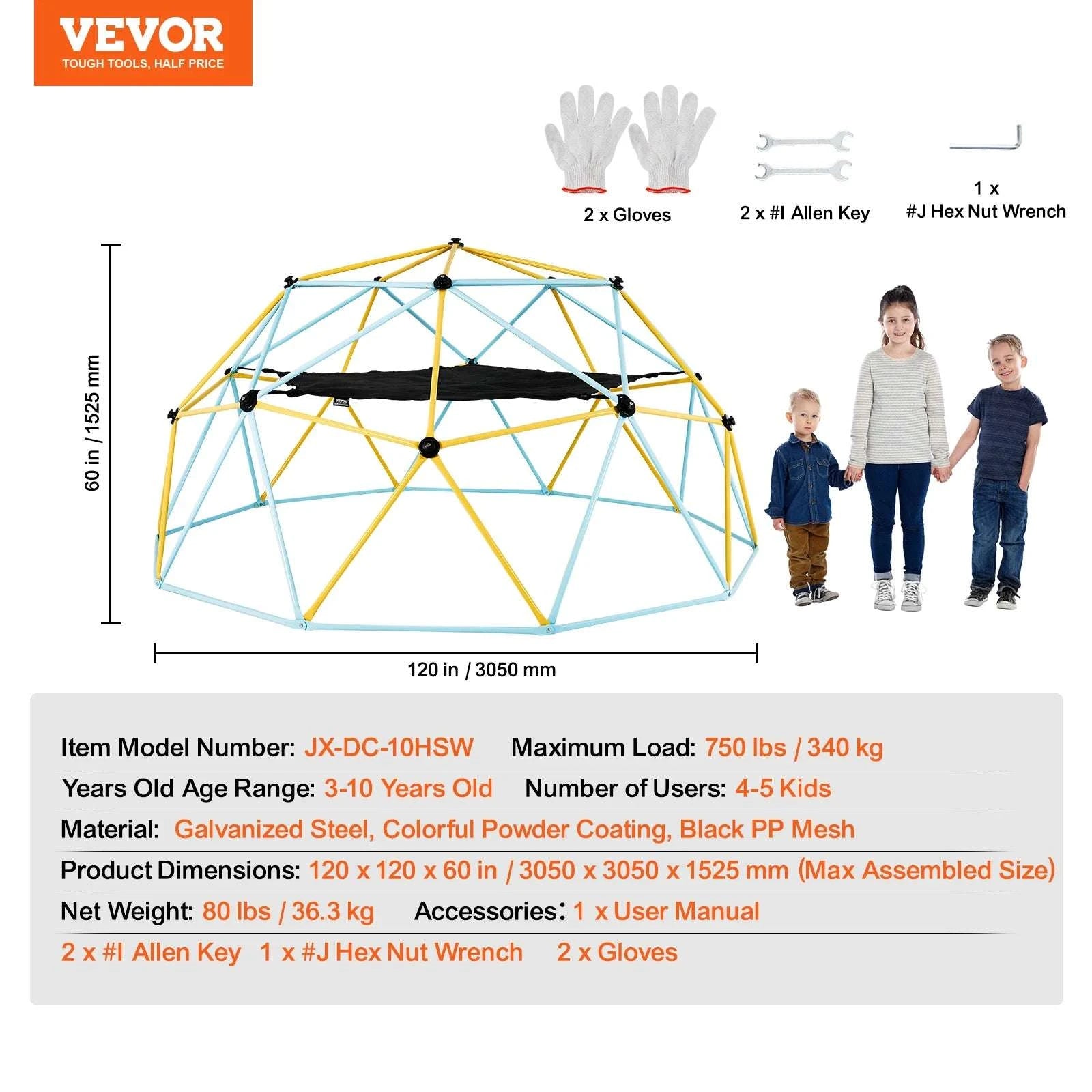 Kids Climbing Dome Jungle Gym with Swing & Hammock (6–12FT)-12FT Type A / france