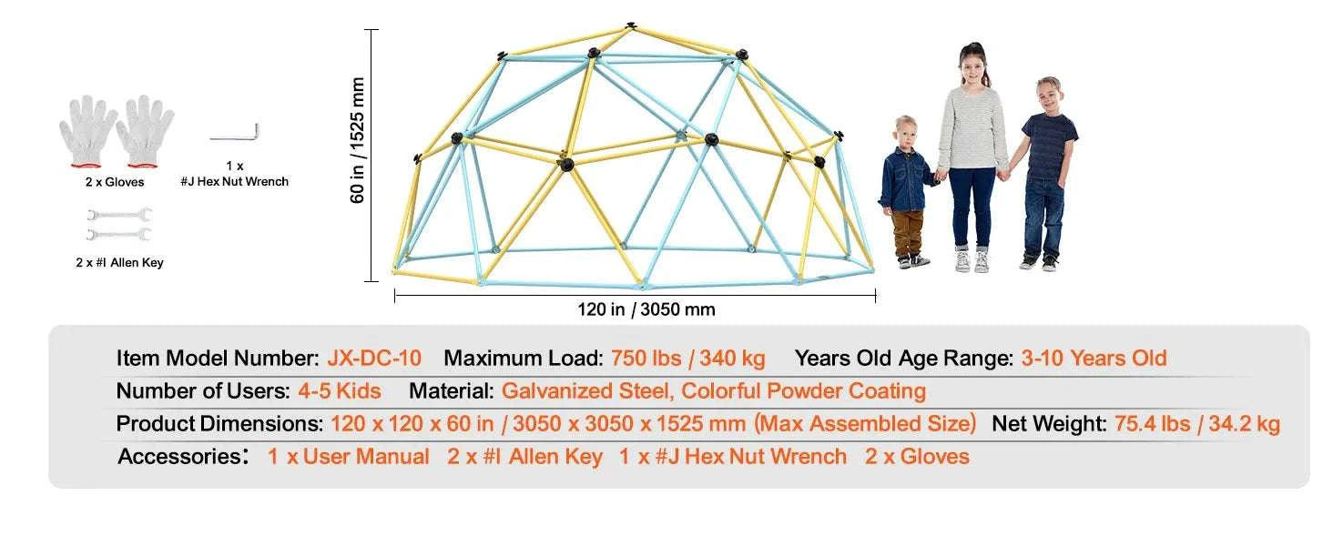 Kids Climbing Dome Jungle Gym with Swing & Hammock (6–12FT)-12FT Type A / france