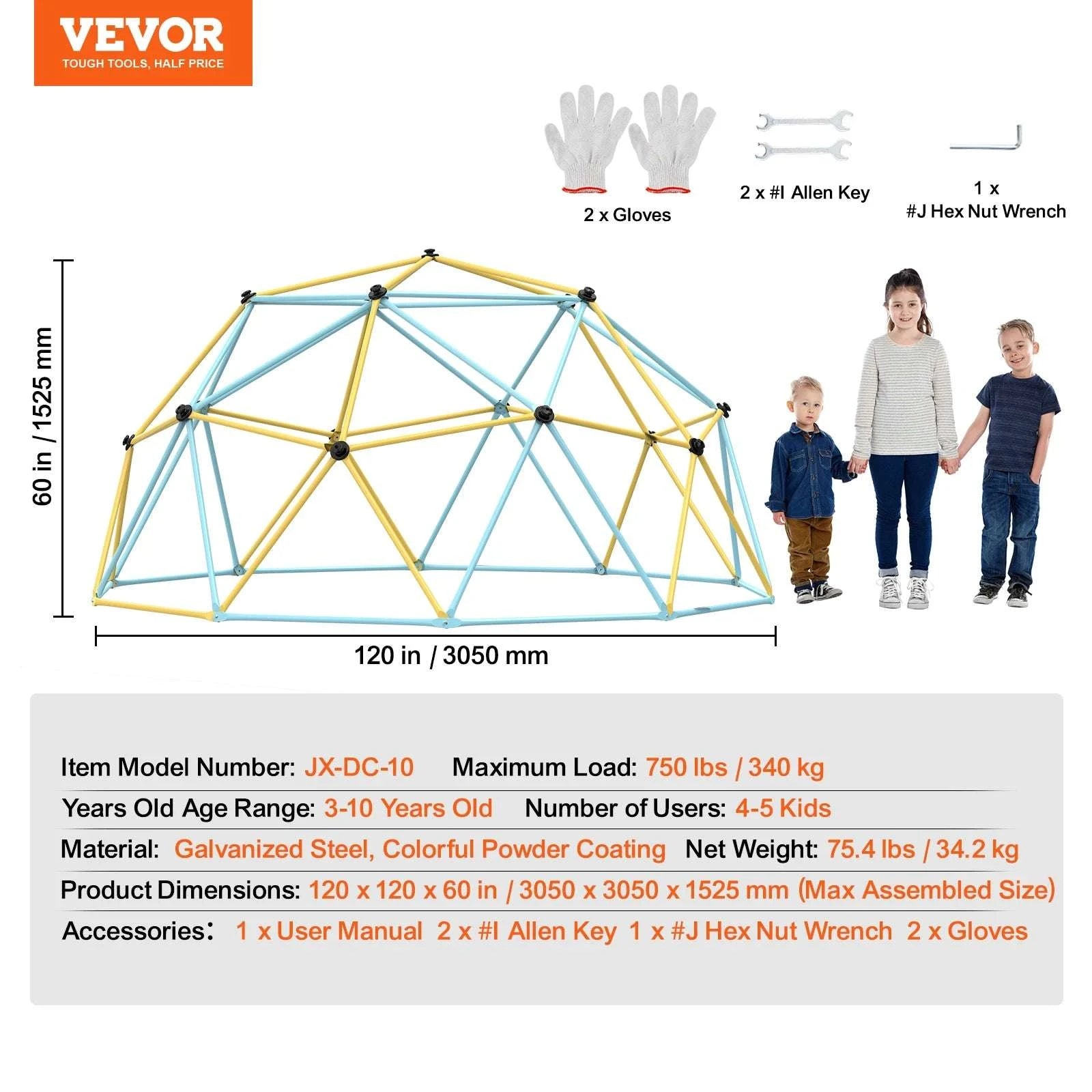 Kids Climbing Dome Jungle Gym with Swing & Hammock (6–12FT)-12FT Type A / france