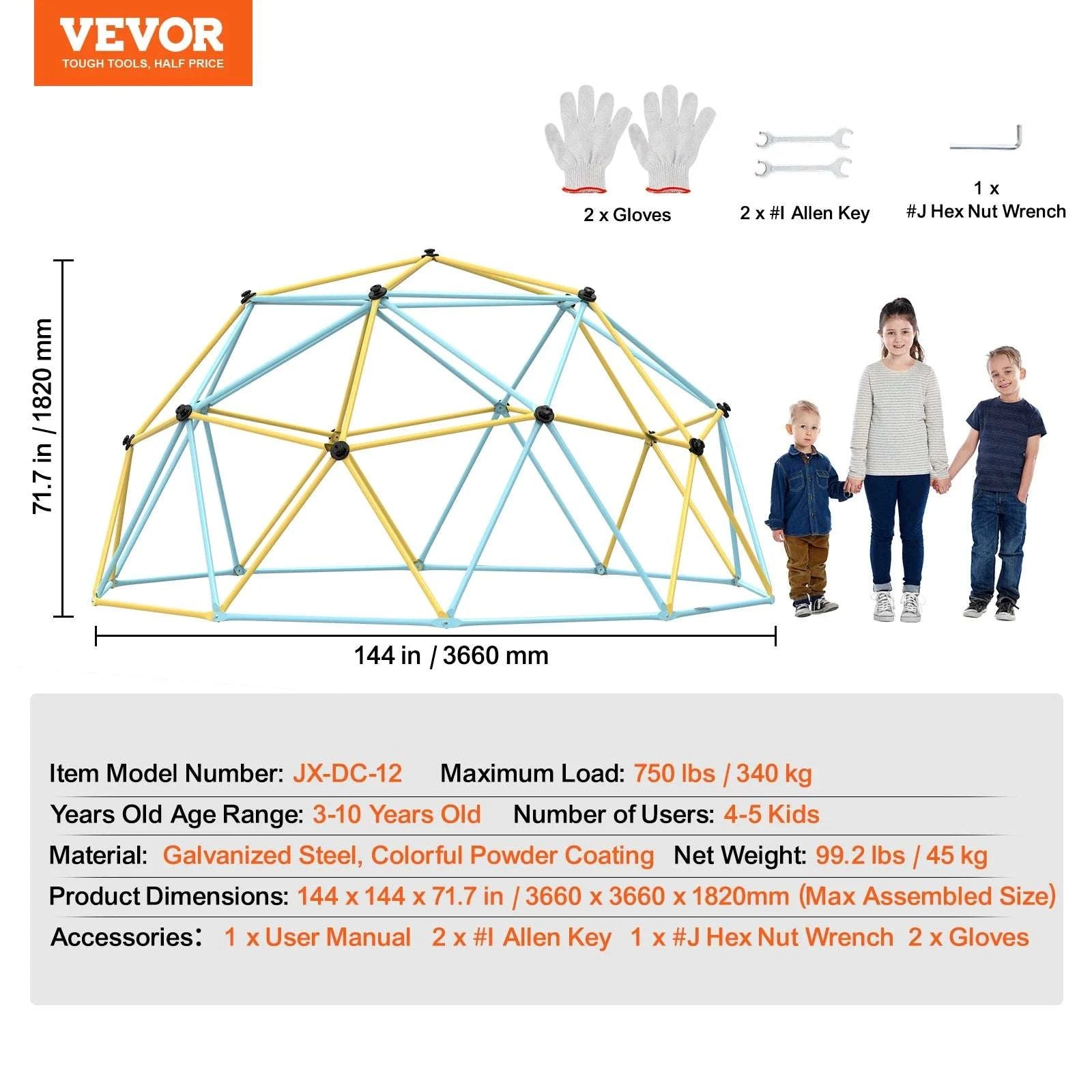 Kids Climbing Dome Jungle Gym with Swing & Hammock (6–12FT)-12FT Type A / france