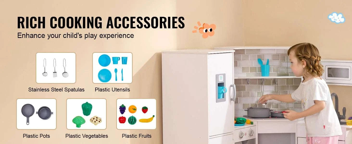 Kids Corner Kitchen Playset with Lights & Sounds and 24 Accessories-white / United States