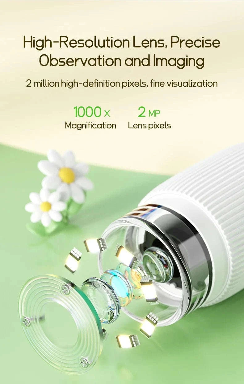 Kids Digital Microscope with 2-Inch Screen and 1000x Zoom-Yellow / 1000X