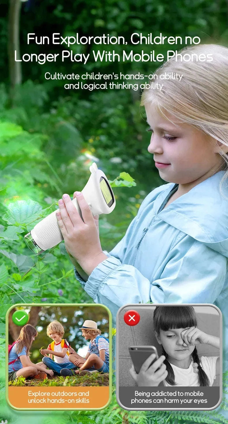 Kids Digital Microscope with 2-Inch Screen and 1000x Zoom-Yellow / 1000X
