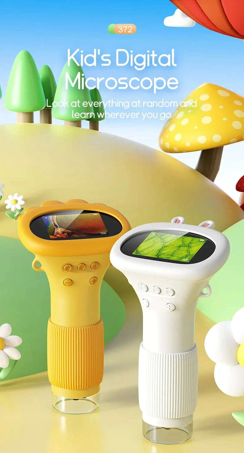 Kids Digital Microscope with 2-Inch Screen and 1000x Zoom-Yellow / 1000X