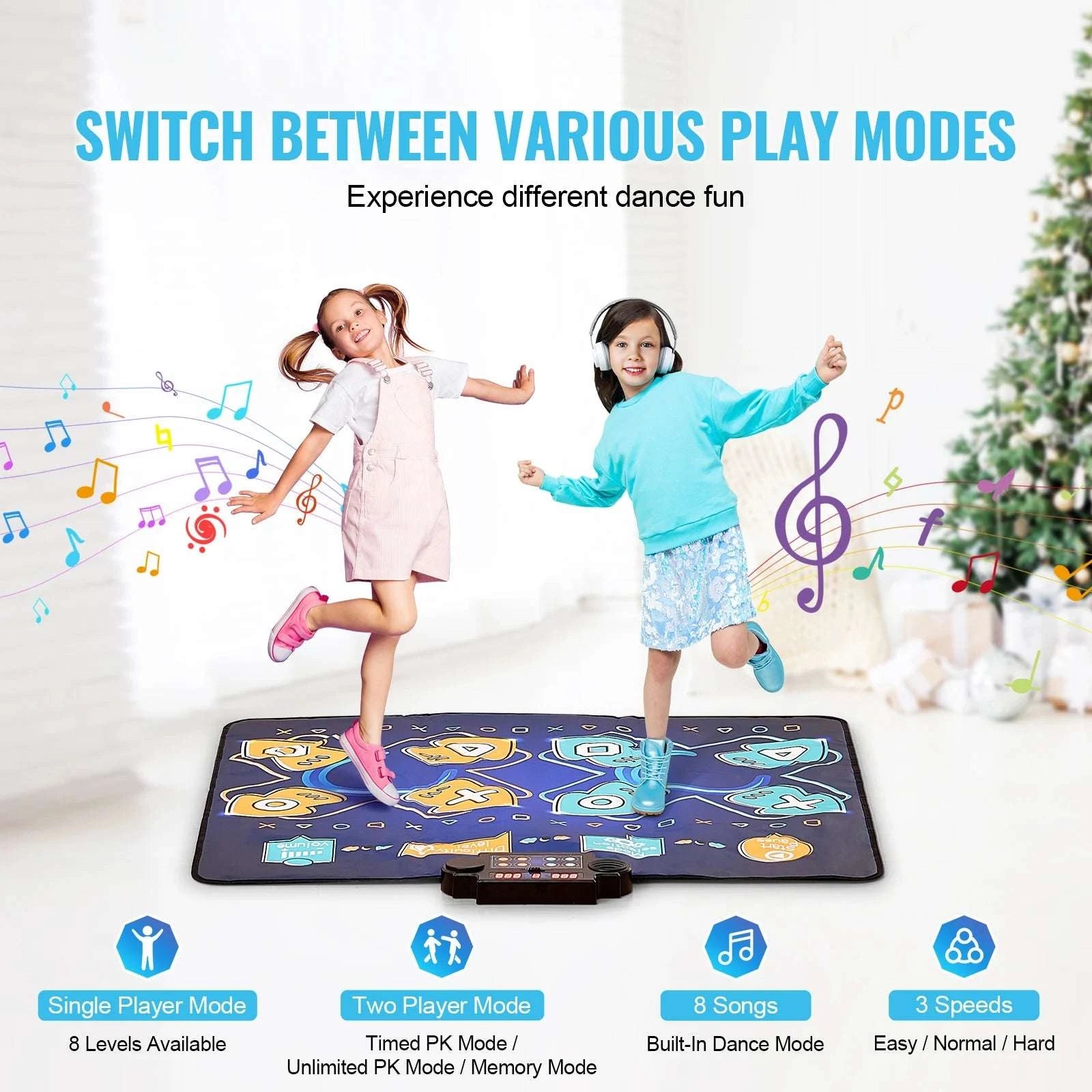 Kids Electronic Dance Mat with 8 Buttons, Music & 2 Player Modes-Blue / United States