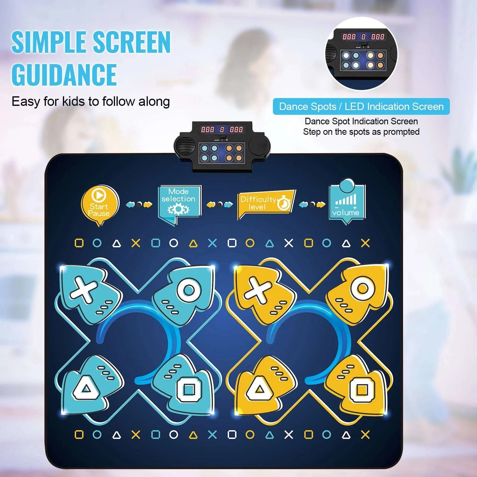 Kids Electronic Dance Mat with 8 Buttons, Music & 2 Player Modes-Blue / United States