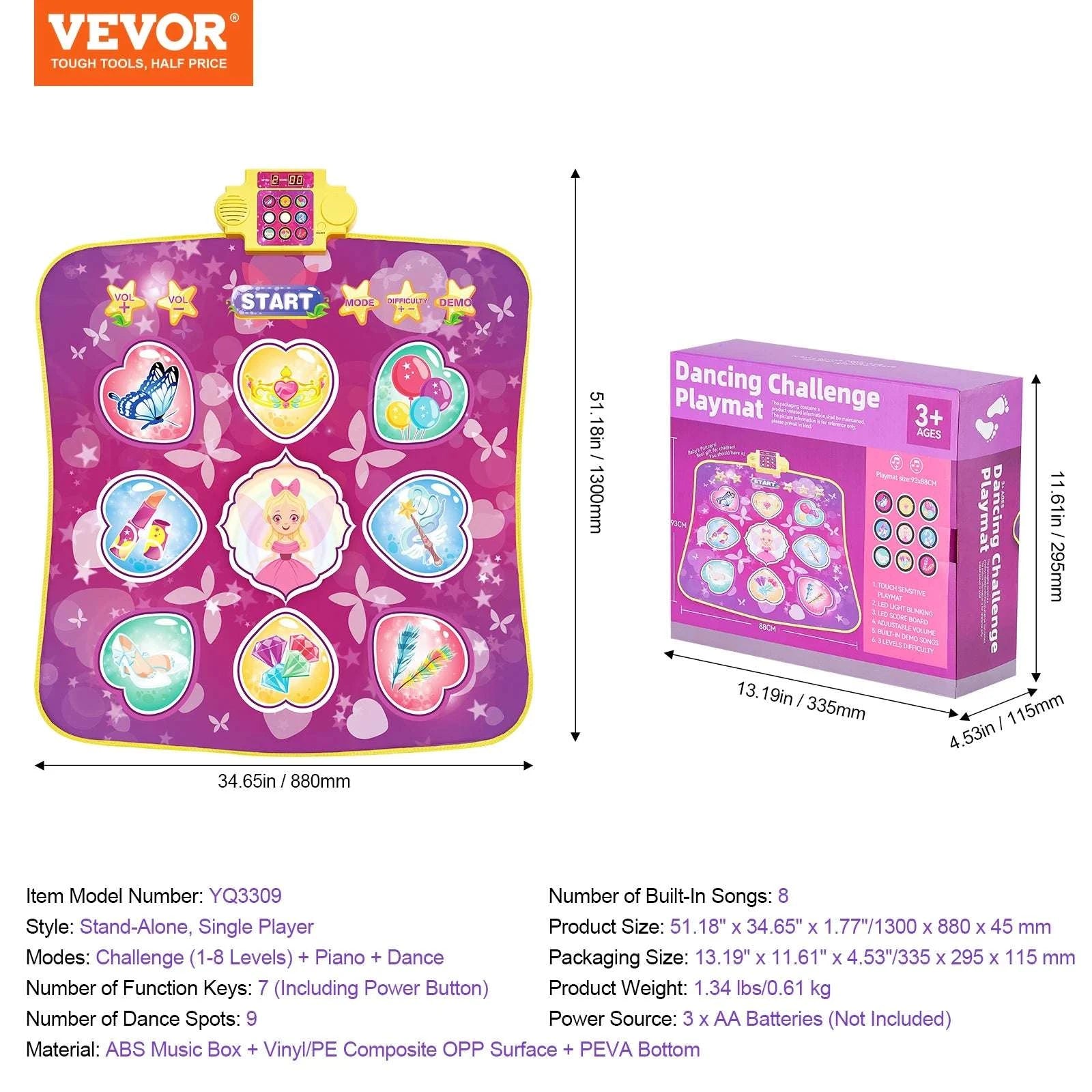 Kids Electronic Dance Mat with 9 Buttons, 3 Modes & 8 Levels-1pc / United States