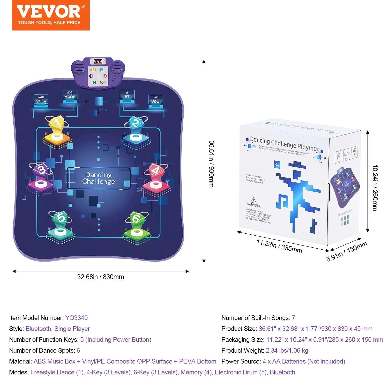 Kids Electronic Dance Mat with Bluetooth & 5 Play Modes-6-Button / United States