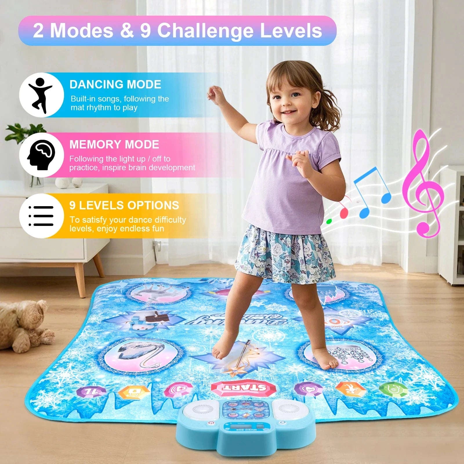 Kids Electronic Dance Mat with Double Player Mode-91x87cm Blue-no box / China Mainland