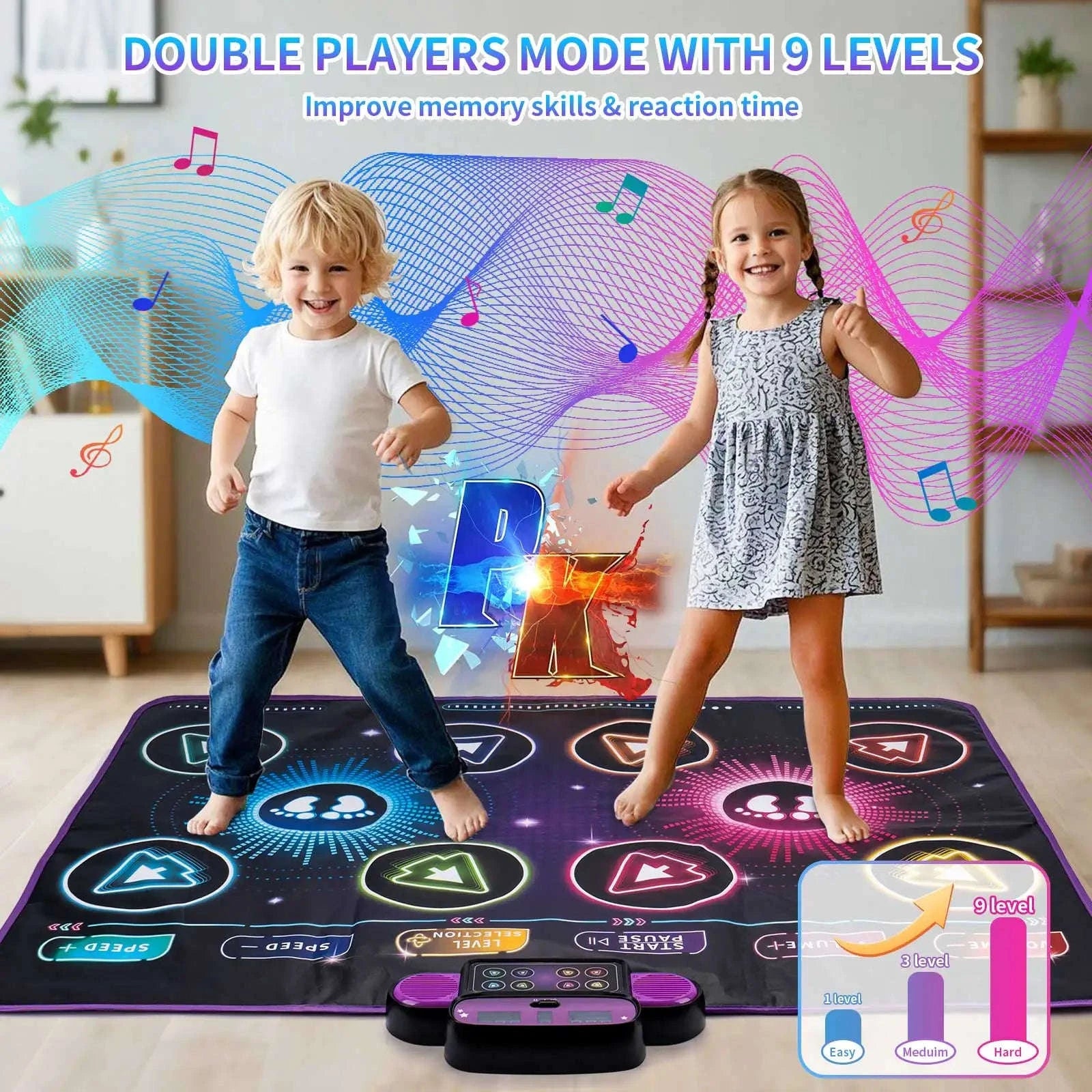 Kids Electronic Dance Mat with Double Player Mode-91x87cm Blue-no box / China Mainland