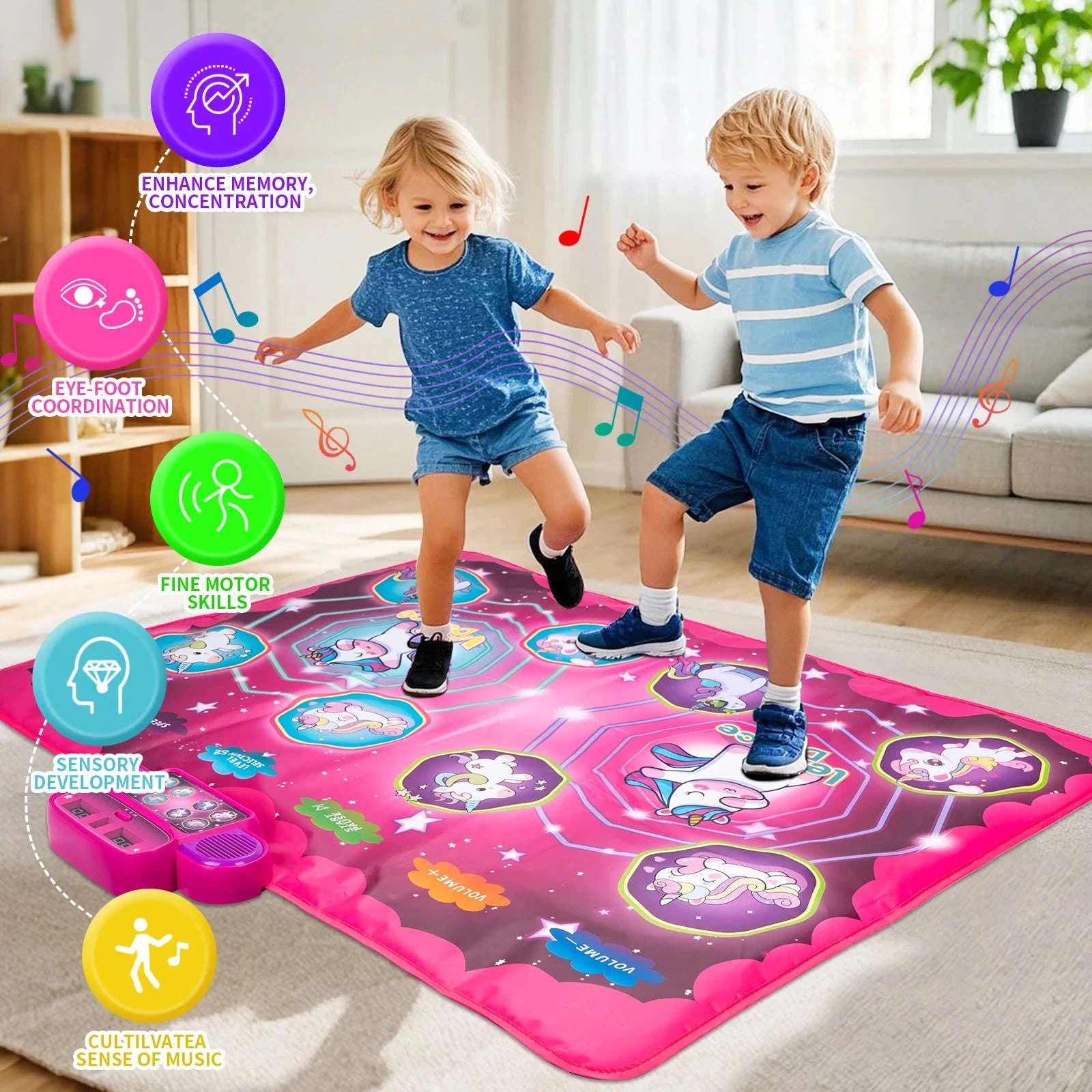 Kids Electronic Dance Mat with Double Player Mode-91x87cm Blue-no box / China Mainland