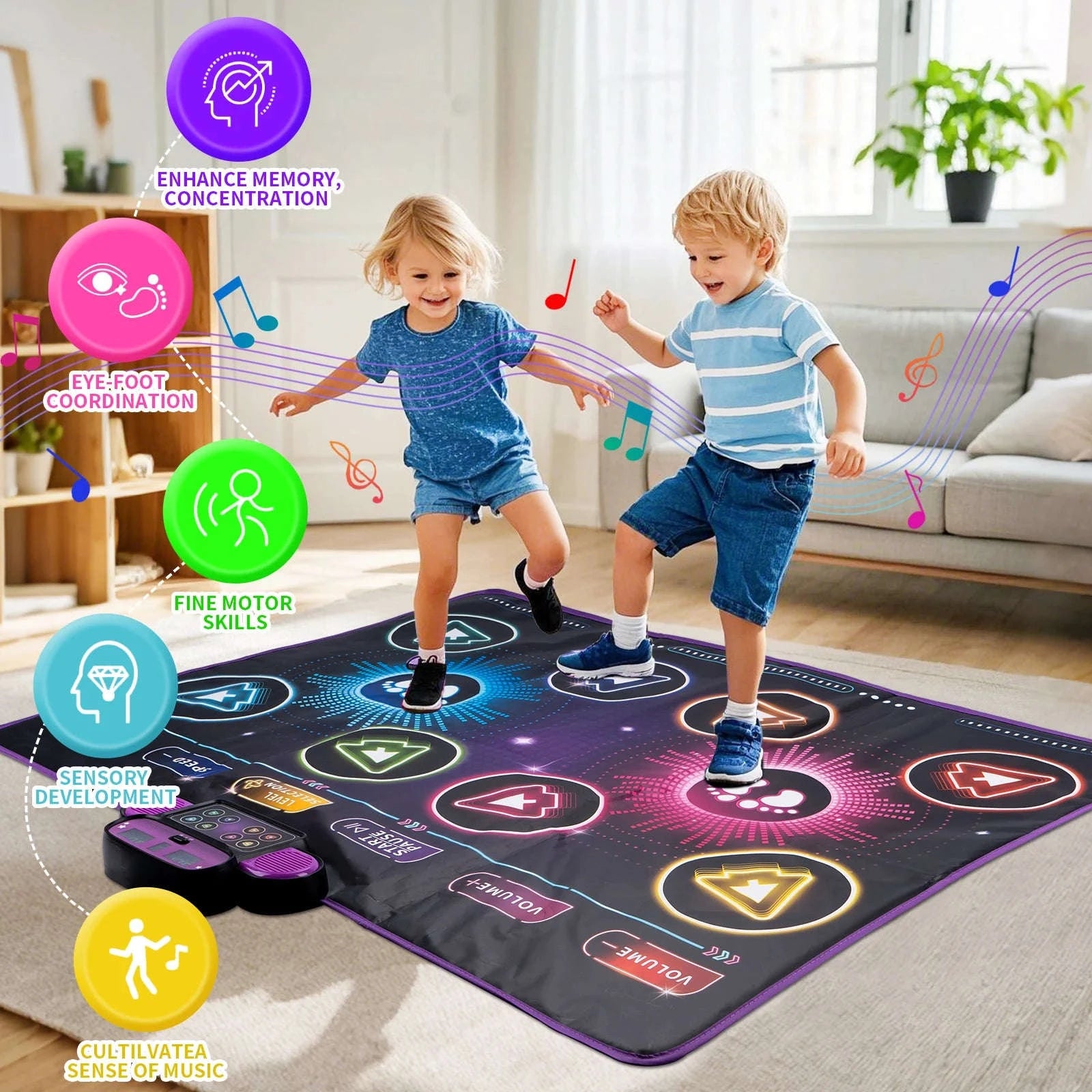 Kids Electronic Dance Mat with Double Player Mode-91x87cm Blue-no box / China Mainland