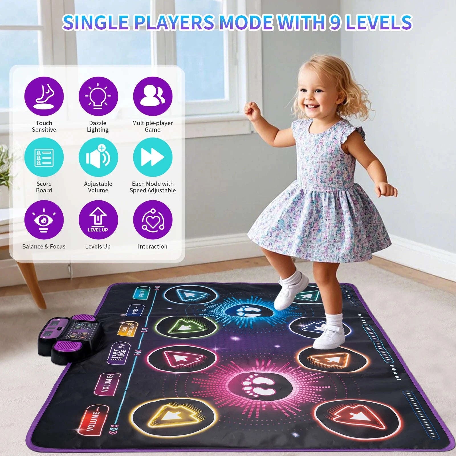 Kids Electronic Dance Mat with Double Player Mode-91x87cm Blue-no box / China Mainland