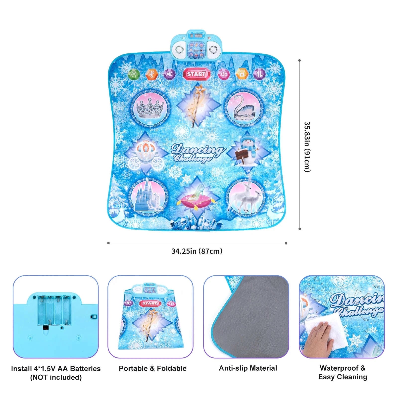Kids Electronic Dance Mat with Double Player Mode-91x87cm Blue-no box / China Mainland