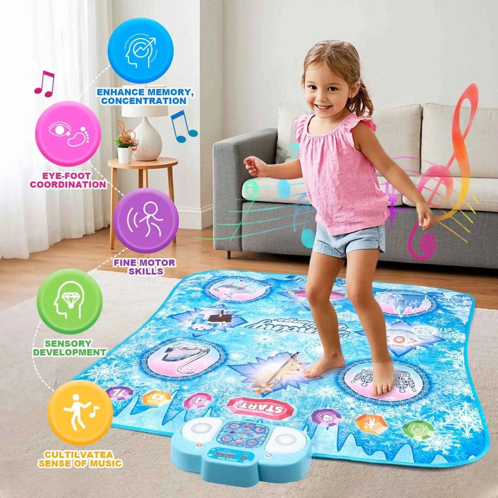 Kids Electronic Dance Mat with Double Player Mode-91x87cm Blue-no box / China Mainland