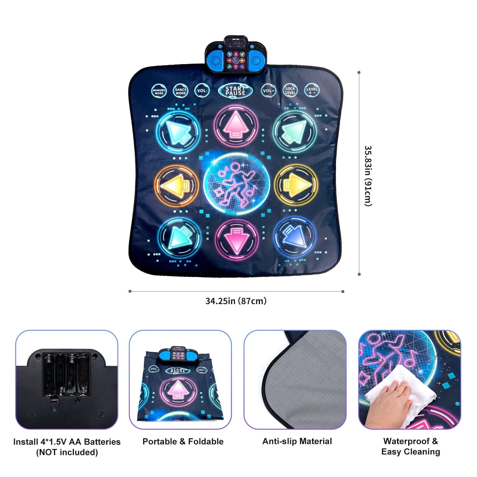 Kids Electronic Dance Mat with Double Player Mode-91x87cm Blue-no box / China Mainland