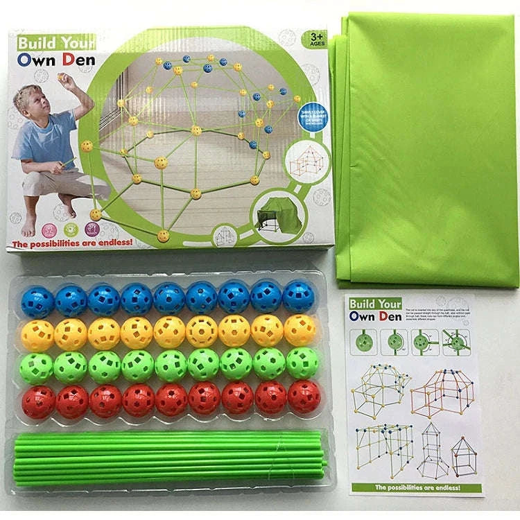 Kids Fort Building Blocks Kit-110balls 200rods