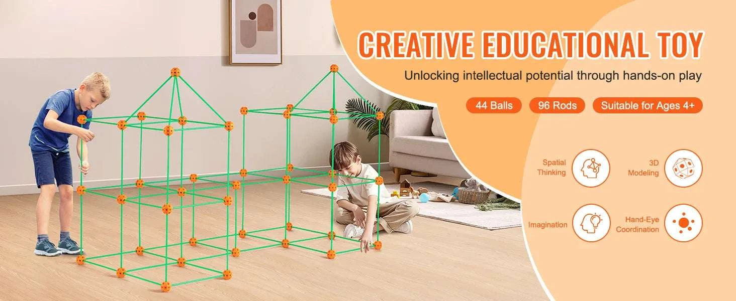 Kids Fort Building Kit with Glow Rods – 140 Piece DIY Play Set-140pcs / United States