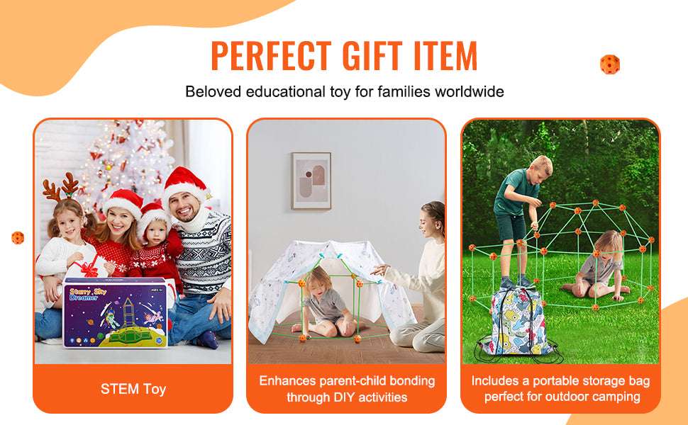 Kids Fort Building Kit with Glow Rods – 140 Piece DIY Play Set-140pcs / United States
