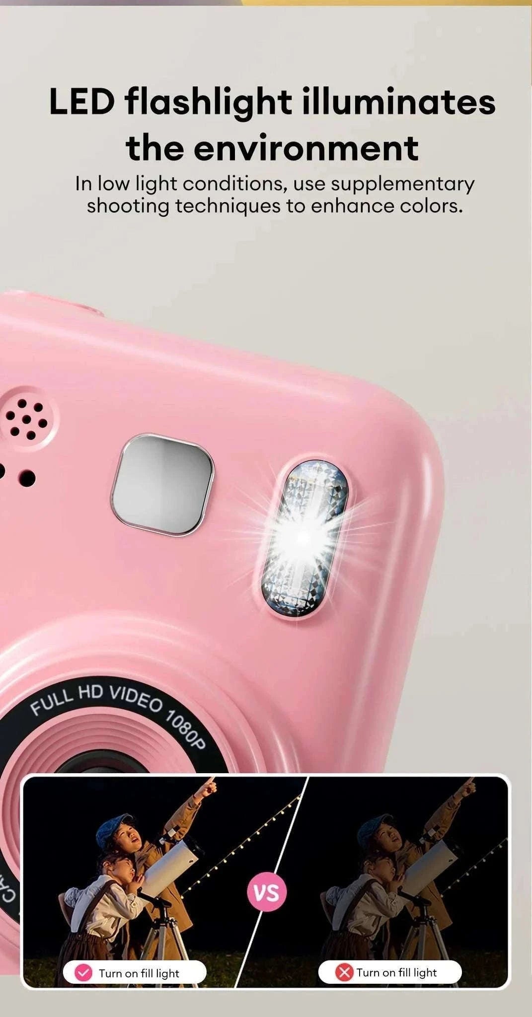Kids Instant Print Camera 1080P Dual Lens with 32GB Card-Pink