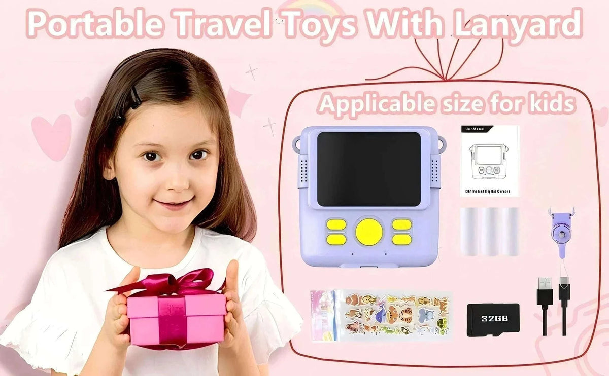 Kids Instant Print Camera with 1080P Video and 32GB Card-ABS681-Blue 32G