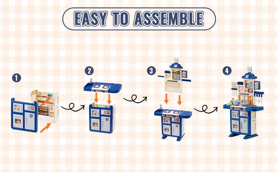 Kids Kitchen Playset 48PCS Pretend Cooking Toy with Lights & Water Sink-blue / United States