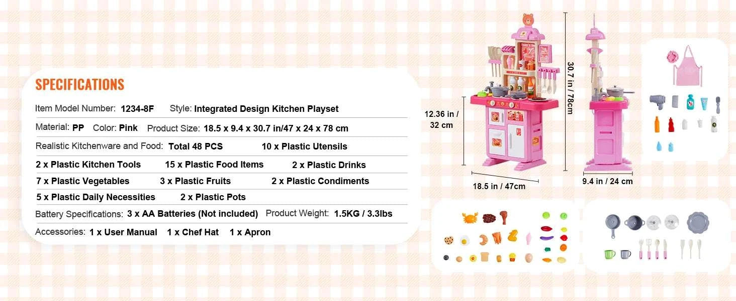 Kids Kitchen Playset 48PCS Pretend Cooking Toy with Lights & Water Sink-blue / United States