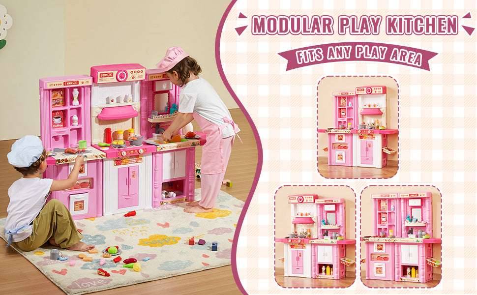Kids Kitchen Playset 74PCS with Lights & Sounds 3-in-1 Chef Toy Set-Blue / United States