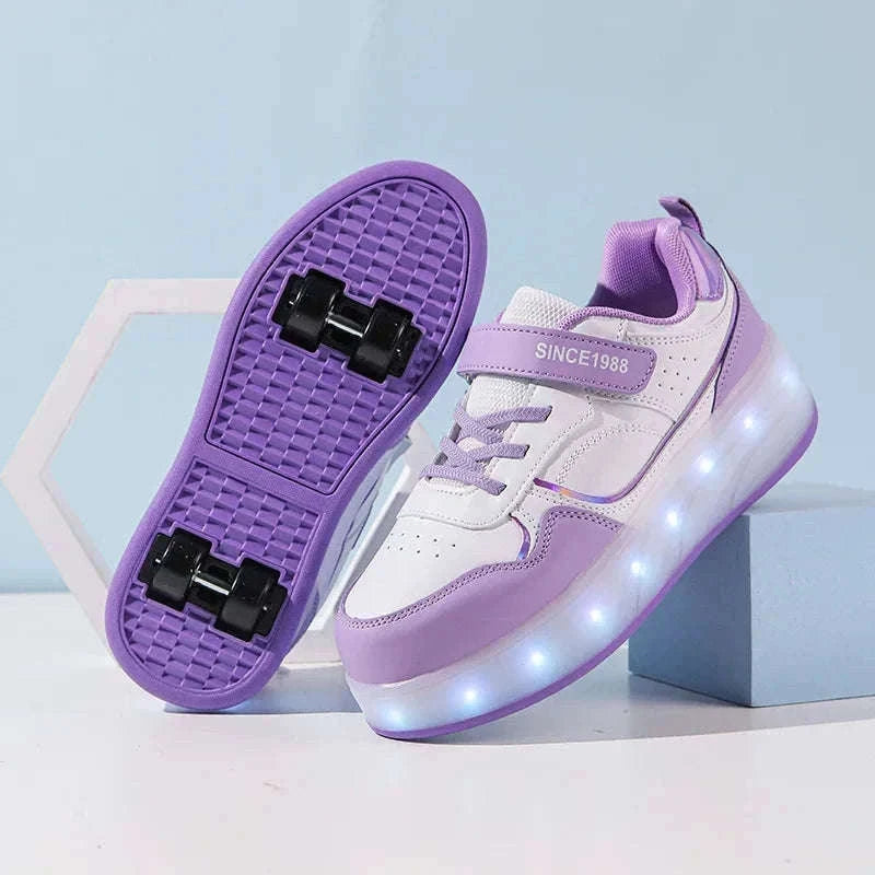 Kids LED Roller Skate Shoes with 4 Wheels Light Up Sneakers-LB-2988-White / 30