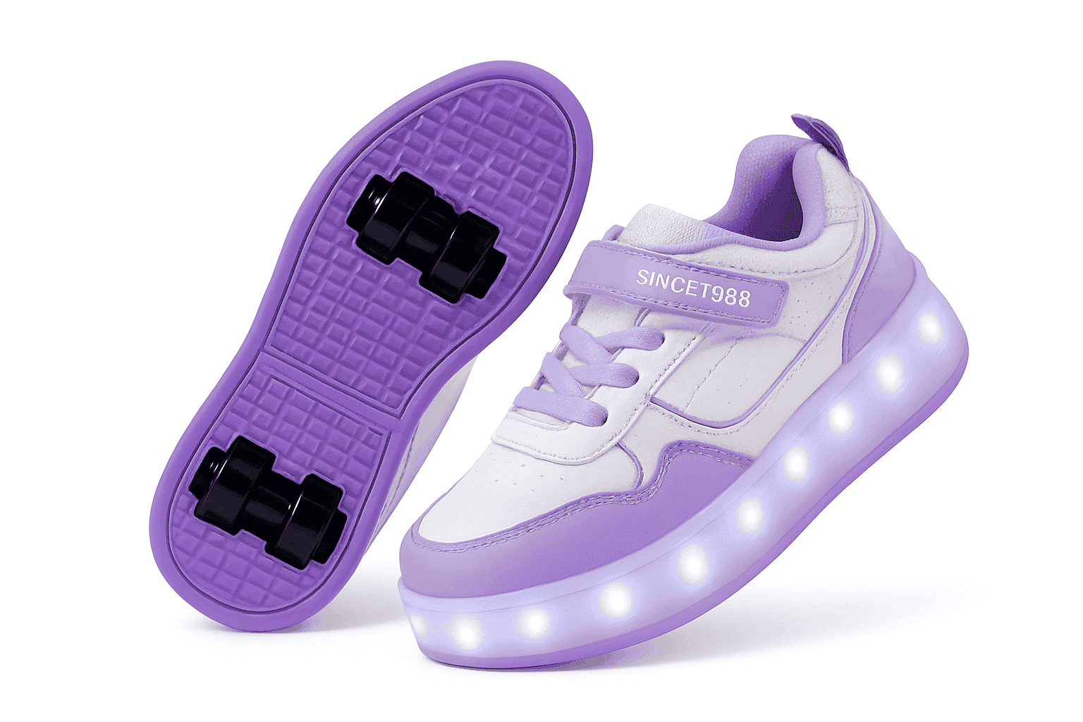 Kids LED Roller Skate Shoes with 4 Wheels Light Up Sneakers-LB-2988-White / 30