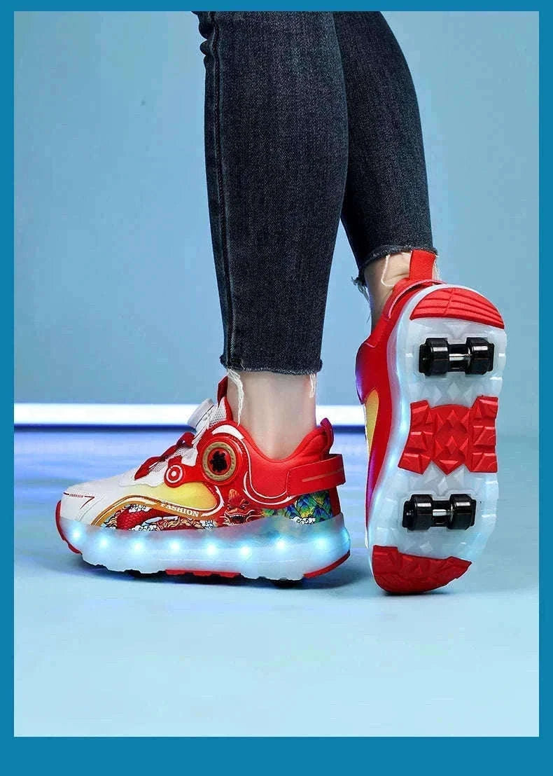 Kids LED Roller Sneakers with Luminous Lights and Hidden Wheels-YQ-188-Red / 29