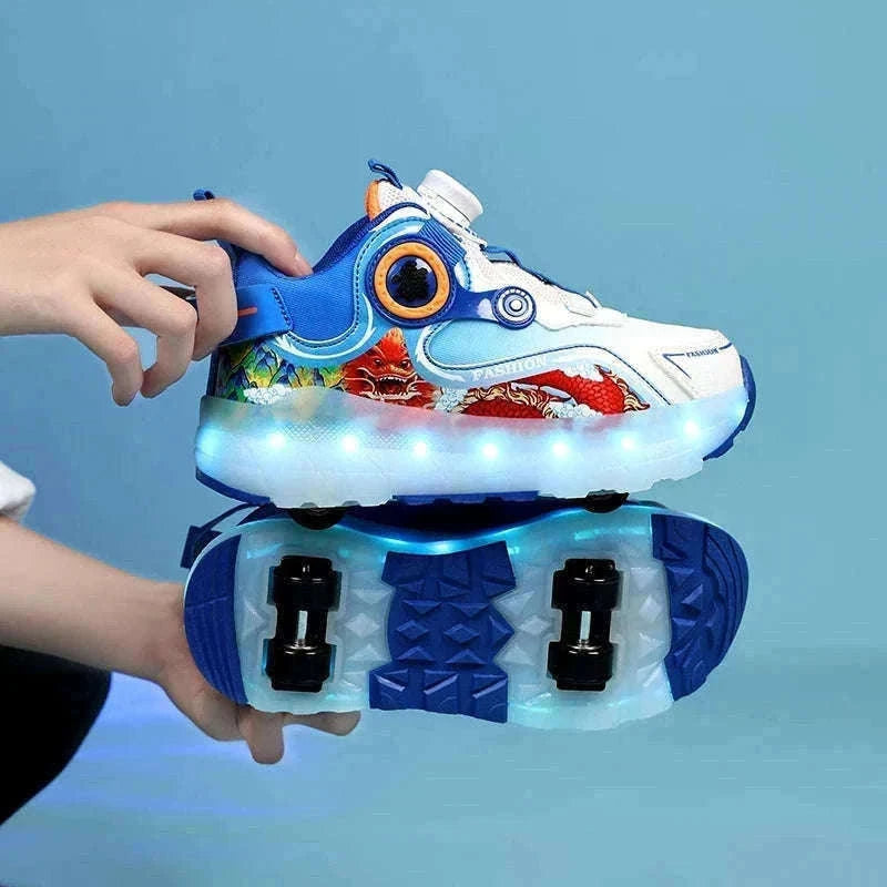Kids LED Roller Sneakers with Luminous Lights and Hidden Wheels-YQ-188-Red / 29