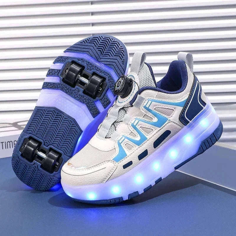 Kids LED Roller Sneakers with Luminous Lights and Hidden Wheels-YQ-188-Red / 29