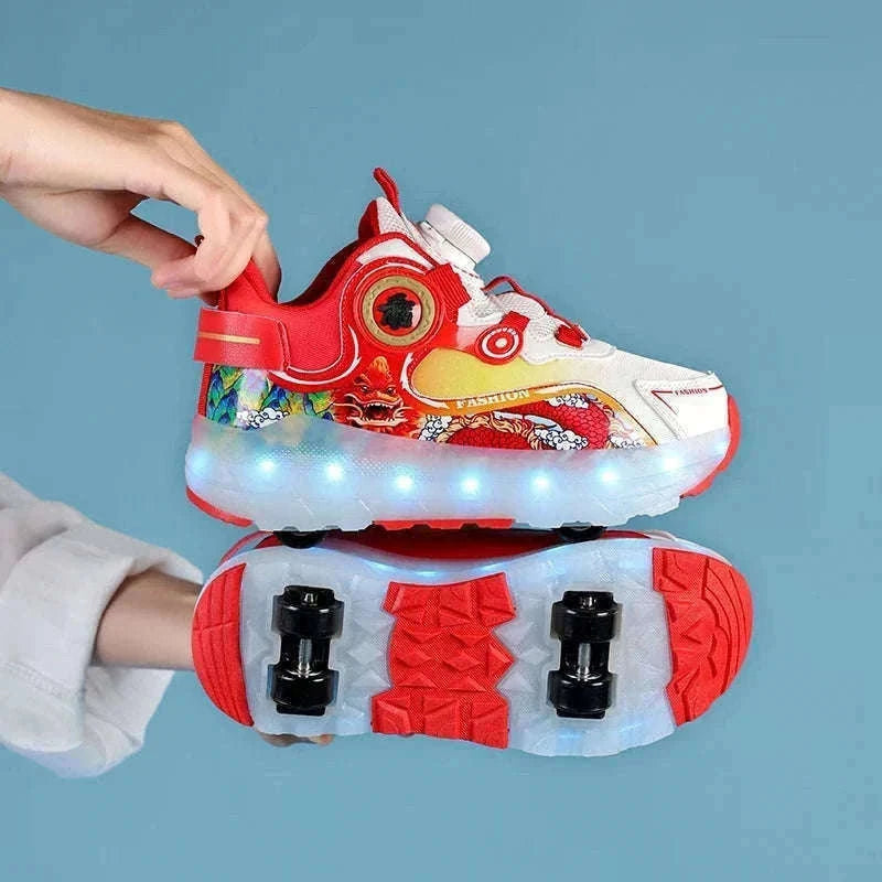 Kids LED Roller Sneakers with Luminous Lights and Hidden Wheels-YQ-188-Red / 29