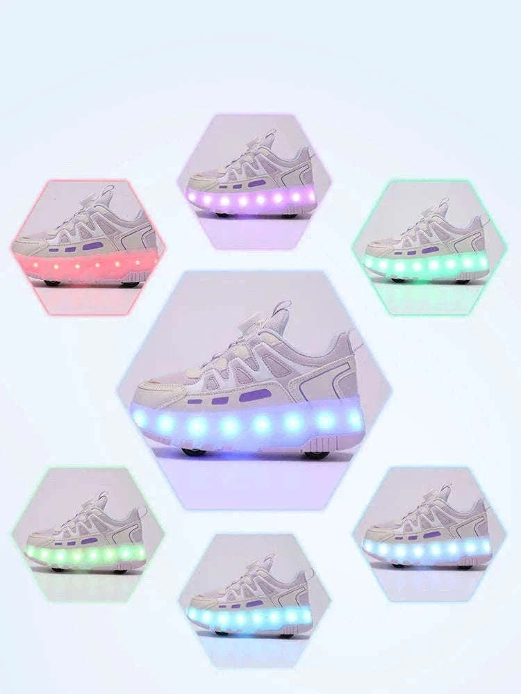 Kids LED Roller Sneakers with Luminous Lights and Hidden Wheels-YQ-188-Red / 29