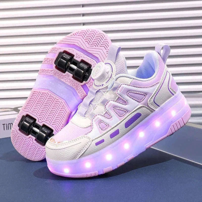 Kids LED Roller Sneakers with Luminous Lights and Hidden Wheels-YQ-188-Red / 29